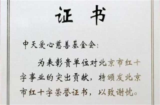 DB真人爱心慈善基金会荣获北京市红十字会表彰